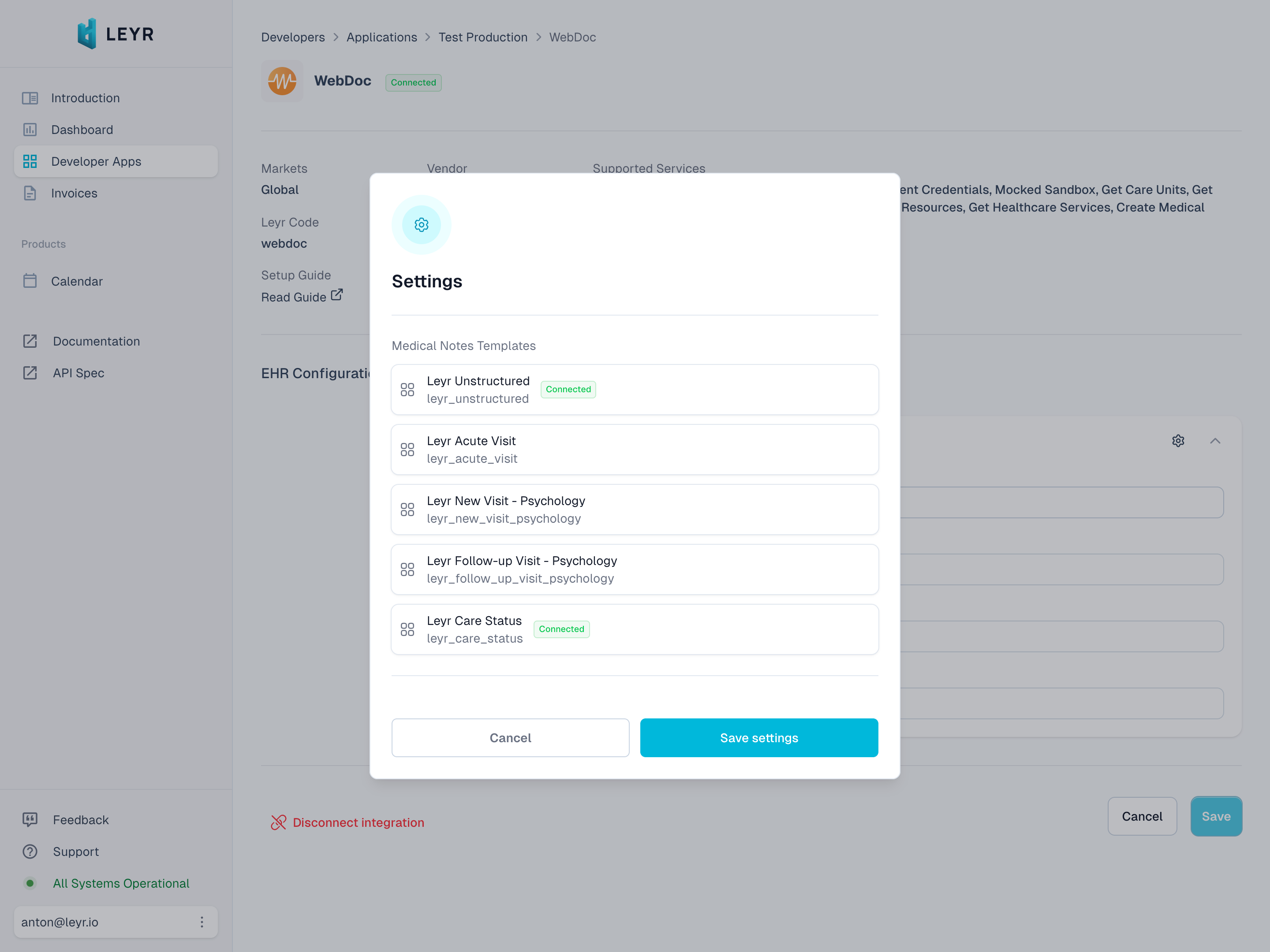 Medical Notes Templates settings panel